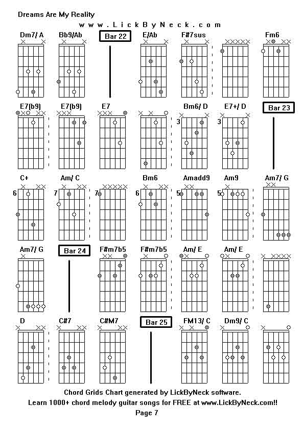 Chord Grids Chart of chord melody fingerstyle guitar song-Dreams Are My Reality,generated by LickByNeck software.